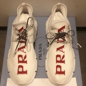 Prada Knit Sock Sneaker with Red Logo sz 38